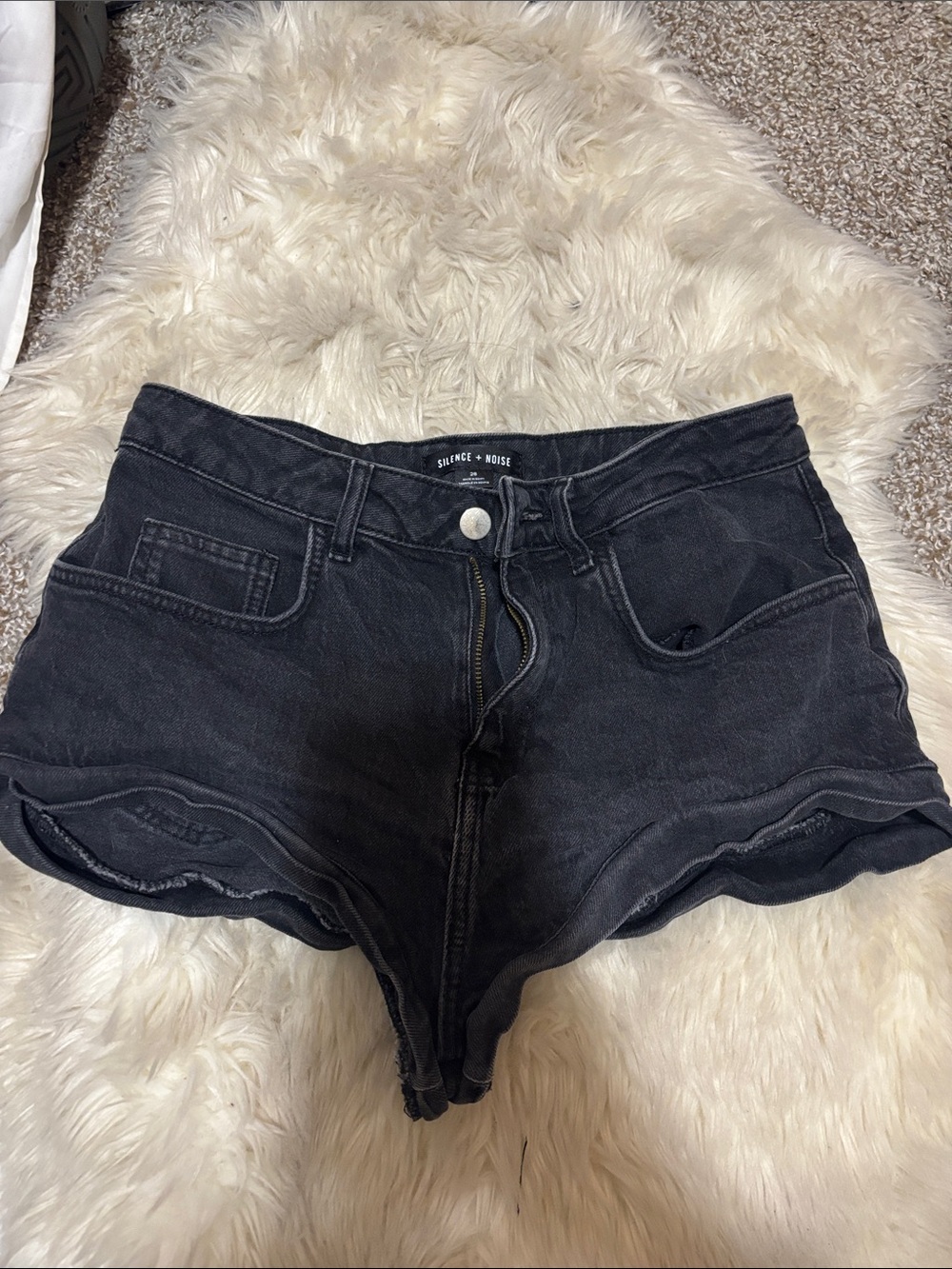 silence + noise Washed Black High-Rise Denim Shorts